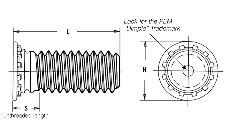 Type FH/FHS/FHA Unified Pem Self-Clinching Threaded Studs FHS-032-20 
