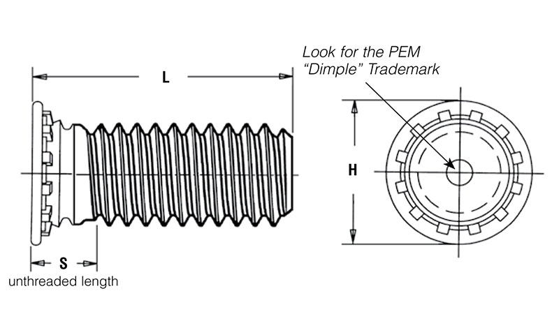 Part # FH-M6-15ZI, Self-Clinching Threaded Studs - Type FH/FHS/FHA - Metric  On PennEngineering