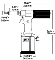 ATLAS® RIV 939P Pull-To-Pressure Tool Dimensional Drawing